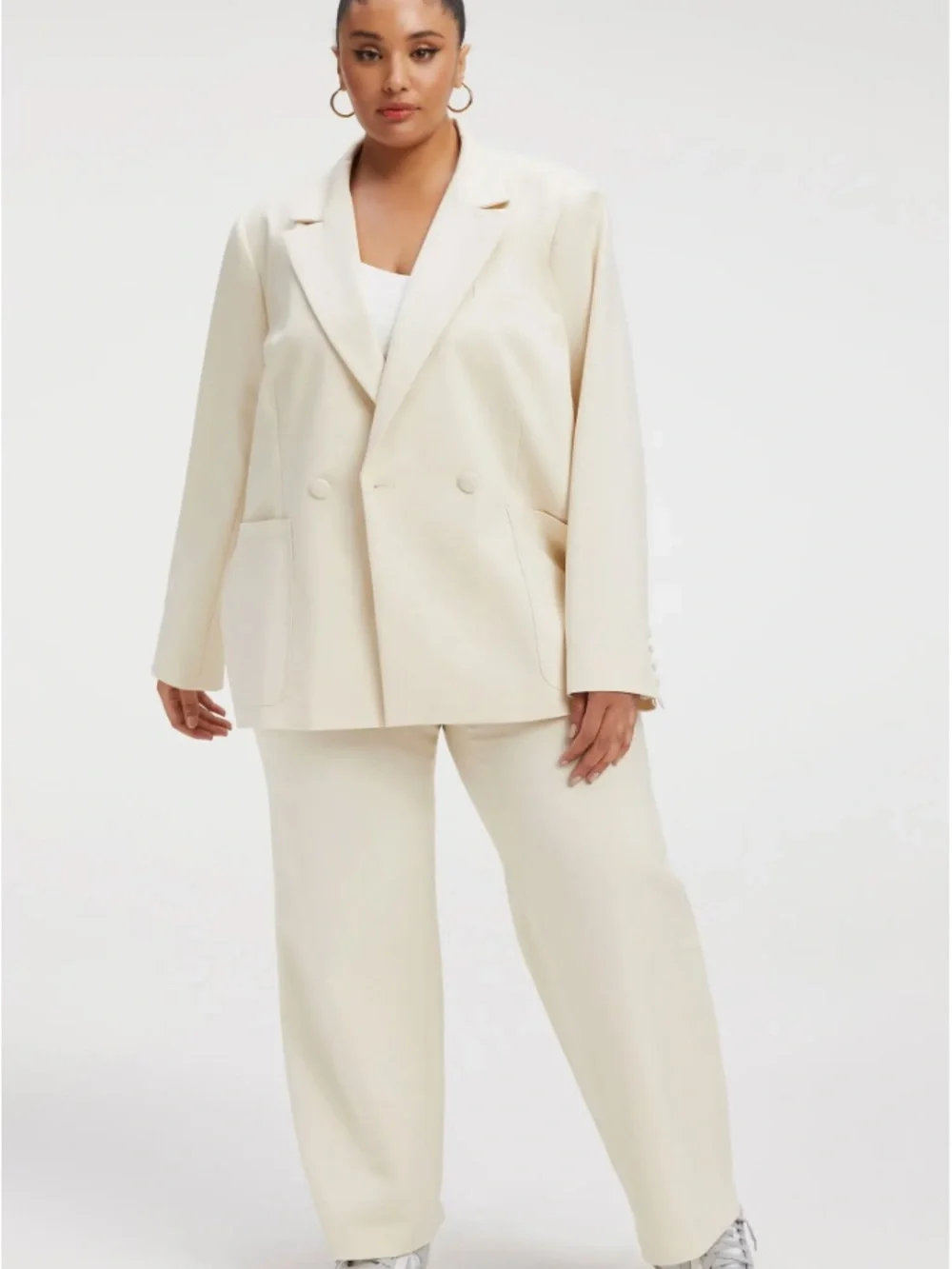 Good American Cream Double-Breasted Blazer Unisex - Picture 1 of 4